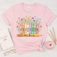 Personalized Teacher Name Shirt, Custom Floral Books Tee, Watercolor Classroom T-Shirt, Back to School Outfit, Teacher Appreciation Gift
