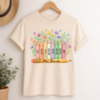 Personalized Teacher Name Shirt, Custom Floral Books Tee, Watercolor Classroom T-Shirt, Back to School Outfit, Teacher Appreciation Gift