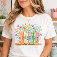 Personalized Teacher Name Shirt, Custom Floral Books Tee, Watercolor Classroom T-Shirt, Back to School Outfit, Teacher Appreciation Gift