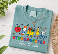 Personalized Kindergarten Teacher Shirt, Custom Teacher Name Tee, Cute School Supplies Design, First Day Outfit, Back to School Gift