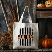 Personalized Halloween Tote Bag, Kids Trick or Treat Candy Bag, Custom Name Canvas Tote, Reusable Halloween Bag, Spooky Gift for Kids