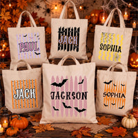 Personalized Halloween Tote Bag, Kids Trick or Treat Candy Bag, Custom Name Canvas Tote, Reusable Halloween Bag, Spooky Gift for Kids