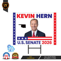 Kevin Hern For Oklahoma Senate 2026 Yard Sign, Corrugated Plastic Senate Elections, Race Red White & Blue Yard Sign with Metal H-Stake