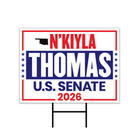 N'Kiyla Thomas For Oklahoma Senate 2026 Yard Sign, Corrugated Plastic Senate Elections, Race Red White & Blue Yard Sign with Metal H-Stake