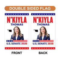 N'Kiyla Thomas For Oklahoma Senate 2026 Garden Flag, Double Sided, 2026 Senate Flag, Elections Flag, Anti-Trump, Race Red White Blue Flag