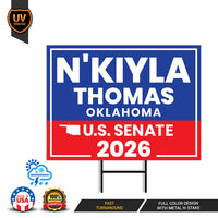 N'Kiyla Thomas For Oklahoma Senate 2026 Yard Sign, Corrugated Plastic Senate Elections, Race Red White & Blue Yard Sign with Metal H-Stake