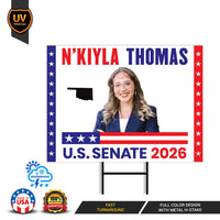 N'Kiyla Thomas For Oklahoma Senate 2026 Yard Sign, Corrugated Plastic Senate Elections, Race Red White & Blue Yard Sign with Metal H-Stake