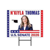 N'Kiyla Thomas For Oklahoma Senate 2026 Yard Sign, Corrugated Plastic Senate Elections, Race Red White & Blue Yard Sign with Metal H-Stake