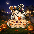 Personalized Halloween Yard Sign, Custom Family Name Lawn Sign, Cute Ghost Witch Cutout, Seasonal Outdoor Decor, Halloween Yard Decor
