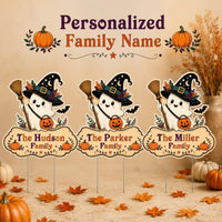 Personalized Halloween Yard Sign, Custom Family Name Lawn Sign, Cute Ghost Witch Cutout, Seasonal Outdoor Decor, Halloween Yard Decor