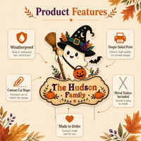 Personalized Halloween Yard Sign, Custom Family Name Lawn Sign, Cute Ghost Witch Cutout, Seasonal Outdoor Decor, Halloween Yard Decor