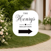 Custom Reception Yard Sign 3 Pack, Personalized Family Name Arrows, Wedding Lawn Display, Double Sided with Stakes, Wedding Welcome Sign