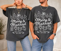 Personalized Merry and Married Shirt, Custom Newlywed Christmas Tee, Matching Couple Holiday Outfit, Surname Year Print, Christmas Gift