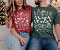 Personalized Merry and Married Shirt, Custom Newlywed Christmas Tee, Matching Couple Holiday Outfit, Surname Year Print, Christmas Gift