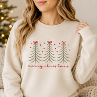 Minimalist Pine Tree Sweatshirt, Merry Christmas Crewneck, Coquette Bow Holiday Pullover, Festive Winter Shirt, Holiday Gift for Her