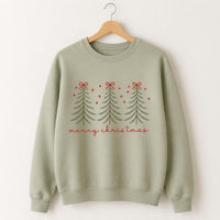 Minimalist Pine Tree Sweatshirt, Merry Christmas Crewneck, Coquette Bow Holiday Pullover, Festive Winter Shirt, Holiday Gift for Her