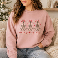 Minimalist Pine Tree Sweatshirt, Merry Christmas Crewneck, Coquette Bow Holiday Pullover, Festive Winter Shirt, Holiday Gift for Her
