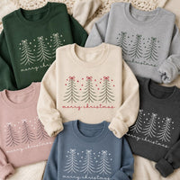 Minimalist Pine Tree Sweatshirt, Merry Christmas Crewneck, Coquette Bow Holiday Pullover, Festive Winter Shirt, Holiday Gift for Her