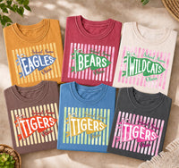 Personalized School Mascot Shirt, Custom Team Spirit Tee, Retro School Name Pennant Design, Spirit Week Outfit, Gift for Proud Student