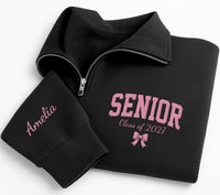 Personalized Senior Embroidered Quarter Zip Sweatshirt, Class of 2027 Pullover, Custom Name Sleeve, Graduation Day Outfit, Senior Gift
