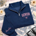 Personalized Senior Embroidered Quarter Zip Sweatshirt, Class of 2027 Pullover, Custom Name Sleeve, Graduation Day Outfit, Senior Gift