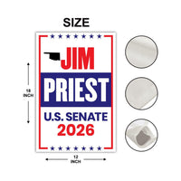 Jim Priest For Oklahoma Senate 2026 Garden Flag, Double Sided, 2026 Senate Flag, Elections Flag, Anti-Trump, Race Red White Blue Flag