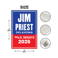 Jim Priest For Oklahoma Senate 2026 Garden Flag, Double Sided, 2026 Senate Flag, Elections Flag, Anti-Trump, Race Red White Blue Flag