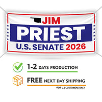 Jim Priest For Oklahoma U.S. Senate Banner Sign, 13 oz Waterproof US Senate Election 2026, Democrate Vinyl Banner With Metal Grommets