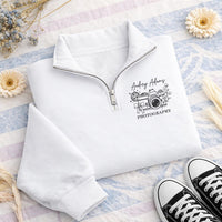 Personalized Camera Embroidered Quarter Zip Sweatshirt, Custom Photo Pullover, Studio Work Top, Photo Shoot Layer, Photographer Gift