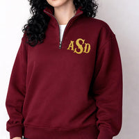 Personalized Initial Embroidered Quarter Zip Sweatshirt, Custom Letter Pullover, Monogrammed Cozy Layer, Cozy Gift for Her, Monogram Gift