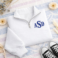 Personalized Initial Embroidered Quarter Zip Sweatshirt, Custom Letter Pullover, Monogrammed Cozy Layer, Cozy Gift for Her, Monogram Gift