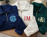 Personalized Initial Embroidered Quarter Zip Sweatshirt, Custom Letter Pullover, Monogrammed Cozy Layer, Cozy Gift for Her, Monogram Gift