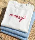 Merry Script Embroidered Shirt, Cozy Christmas Sweatshirt, Minimalist Holiday Hoodie, Festive Winter Crewneck, Christmas Gift for Her