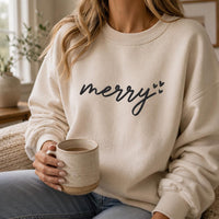 Merry Script Embroidered Shirt, Cozy Christmas Sweatshirt, Minimalist Holiday Hoodie, Festive Winter Crewneck, Christmas Gift for Her