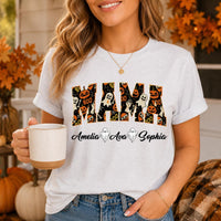 Personalized Halloween Mama Shirt, Custom Kids Names Ghost Tee, Spooky Mama Graphic T Shirt, Fall Family Outfit, Halloween Gift for Mom