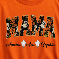 Personalized Halloween Mama Shirt, Custom Kids Names Ghost Tee, Spooky Mama Graphic T Shirt, Fall Family Outfit, Halloween Gift for Mom