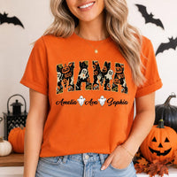 Personalized Halloween Mama Shirt, Custom Kids Names Ghost Tee, Spooky Mama Graphic T Shirt, Fall Family Outfit, Halloween Gift for Mom