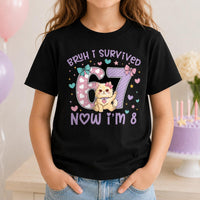 Bruh I Survived 67 Now I'm 8 Graphic Shirt, Funny Quote Tee, Cute Cat Age Eight Top, Kids 8th Birthday Party Outfit, Gift for 8 Year Old