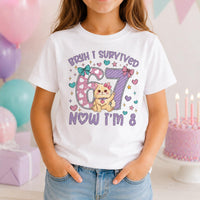 Bruh I Survived 67 Now I'm 8 Graphic Shirt, Funny Quote Tee, Cute Cat Age Eight Top, Kids 8th Birthday Party Outfit, Gift for 8 Year Old