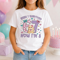 Bruh I Survived 67 Now I'm 8 Graphic Shirt, Funny Quote Tee, Cute Cat Age Eight Top, Kids 8th Birthday Party Outfit, Gift for 8 Year Old