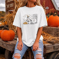 Minimalist Halloween Scarecrow and Dog Shirt, Autumn Pumpkin Graphic Tee, Rustic Fall Farm T-Shirt, Halloween Party Tee, Holiday Gift