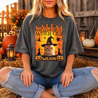 Personalized Dog or Cat Halloween Shirt, Custom Pet Portrait Tee, Salem Witch Club Graphic, Spooky Witch Costume Top, Pet Lover Gift