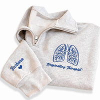 Personalized Respiratory Therapist Embroidered Quarter Zip Sweatshirt, RT Pullover, Lung Work Top, Medical Team Apparel, Custom Team Gift