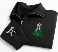 Personalized Christmas Embroidered Quarter Zip Sweatshirt, Custom Name Sleeve, Holiday Cozy Pullover, Family Photo Outfit, Christmas Gift