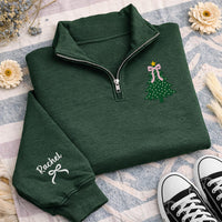 Personalized Christmas Embroidered Quarter Zip Sweatshirt, Custom Name Sleeve, Holiday Cozy Pullover, Family Photo Outfit, Christmas Gift