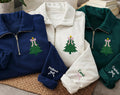 Personalized Christmas Embroidered Quarter Zip Sweatshirt, Custom Name Sleeve, Holiday Cozy Pullover, Family Photo Outfit, Christmas Gift