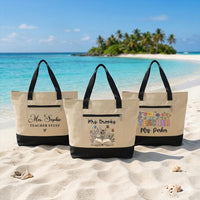 Personalized Teacher Tote Bag with Zipper, Custom Name Canvas Tote, Colorful School Designs, Classroom Supplies Bag, Gift for Teacher