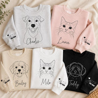 Personalized Pet Portrait Sweatshirt, Custom Dog or Cat Photo Crewneck, Minimal Line Art Shirt, Pet Parent Gift, Dog Mom Cat Dad Gift