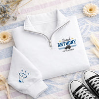 Personalized Coach Embroidered Quarter Zip Sweatshirt, Custom PE Teacher Pullover, School Staff Apparel, Team Sports Layer, Coach Gift