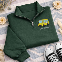 Personalized School Bus Driver Embroidered Quarter Zip Sweatshirt, Custom Name Pullover, Route Staff Workwear, Employee Appreciation Gift